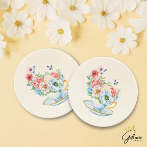 【下午茶時間・花與蝴蝶】陶瓷吸水杯墊 台灣製